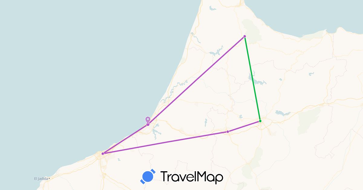 TravelMap itinerary: bus, plane, train in Morocco (Africa)
